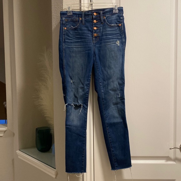 10” high rise skinny Madewell denim jeans with front buttons - Picture 1 of 5